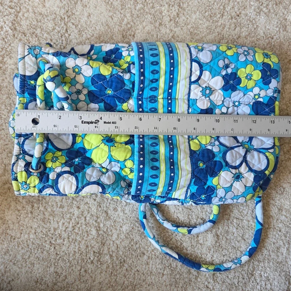 Vera Bradley Milli‎ Floral Quilted Cotton Drawstring Backpack Blue Green White